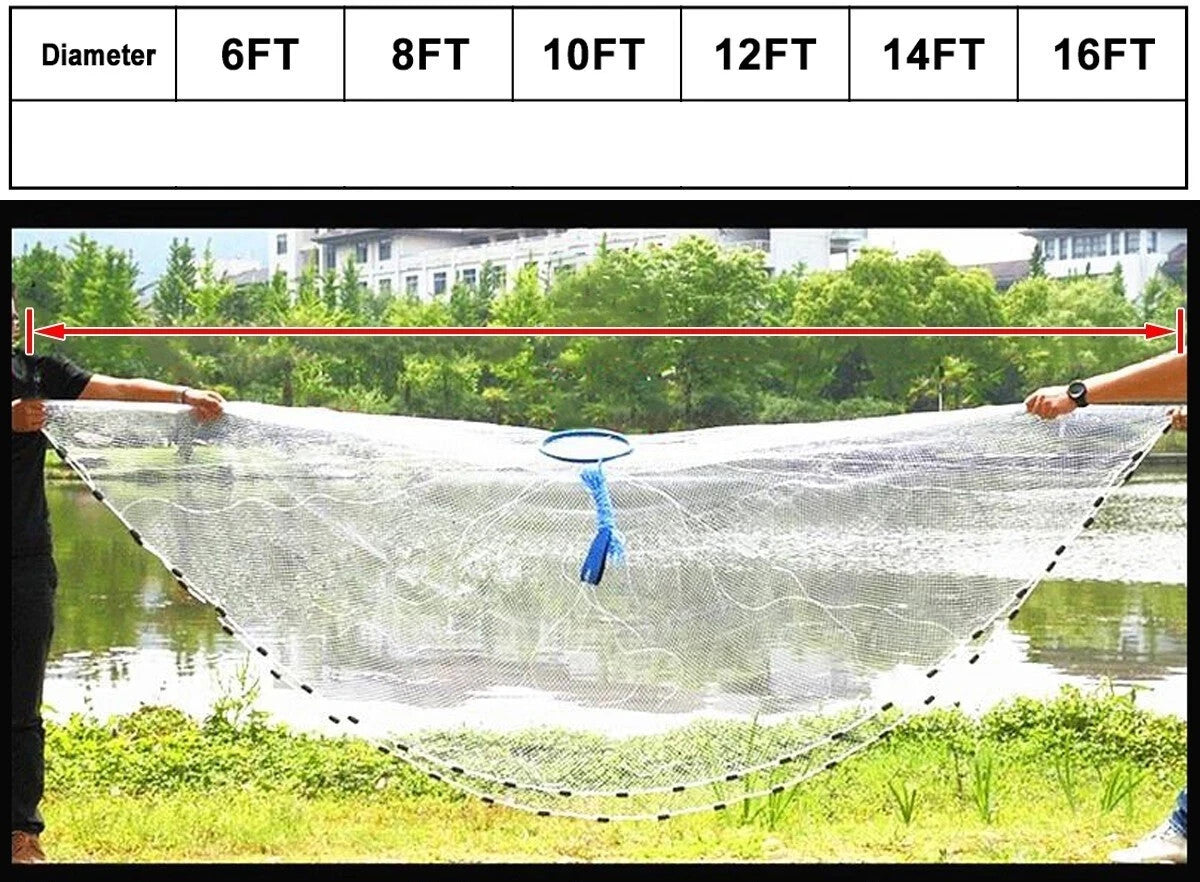 Fishing Cast Net for Bait - Multiple Sizes, Easy Throw Nylon Mesh