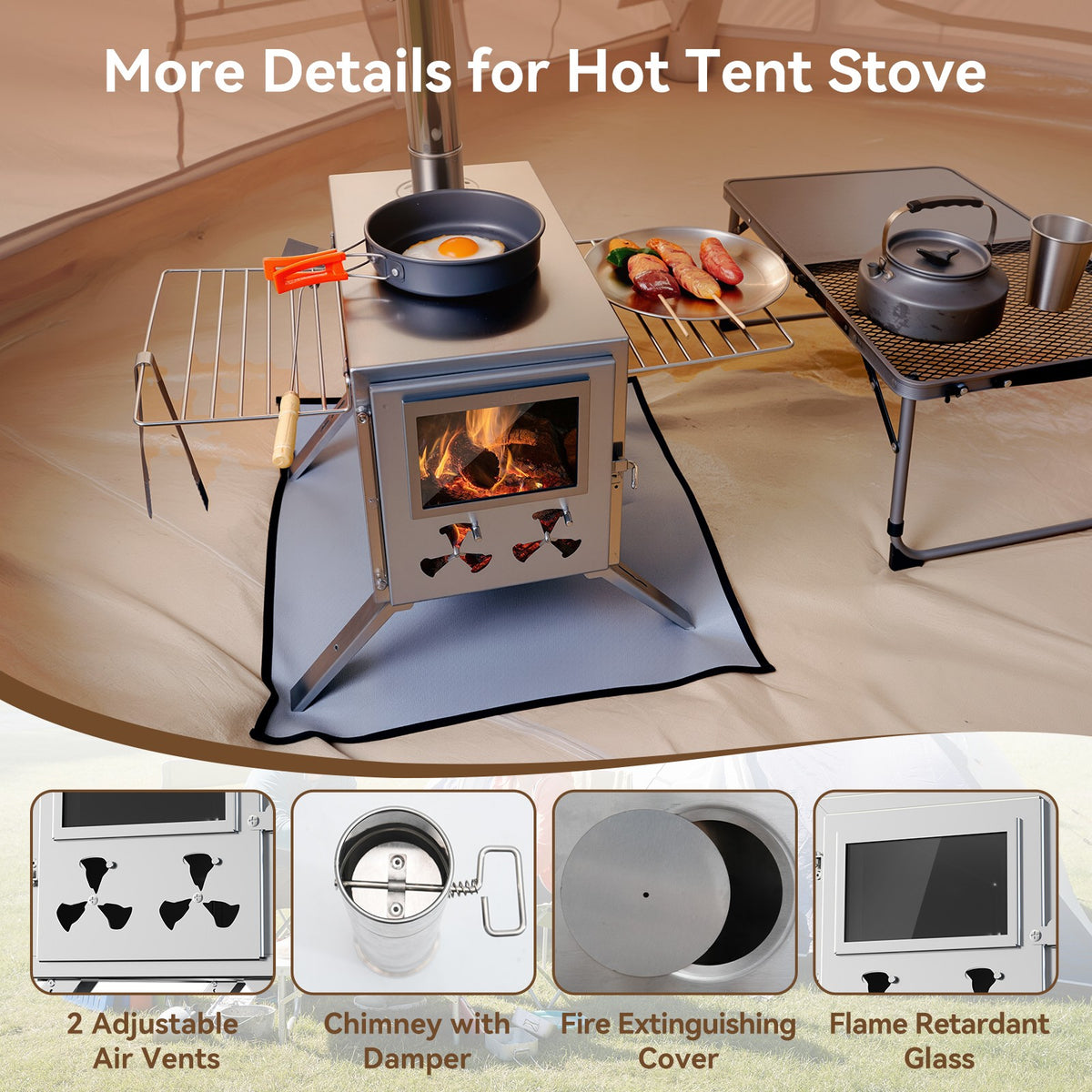 Portable Stainless Steel Tent Stove for Camping, Wood Burning & Heating