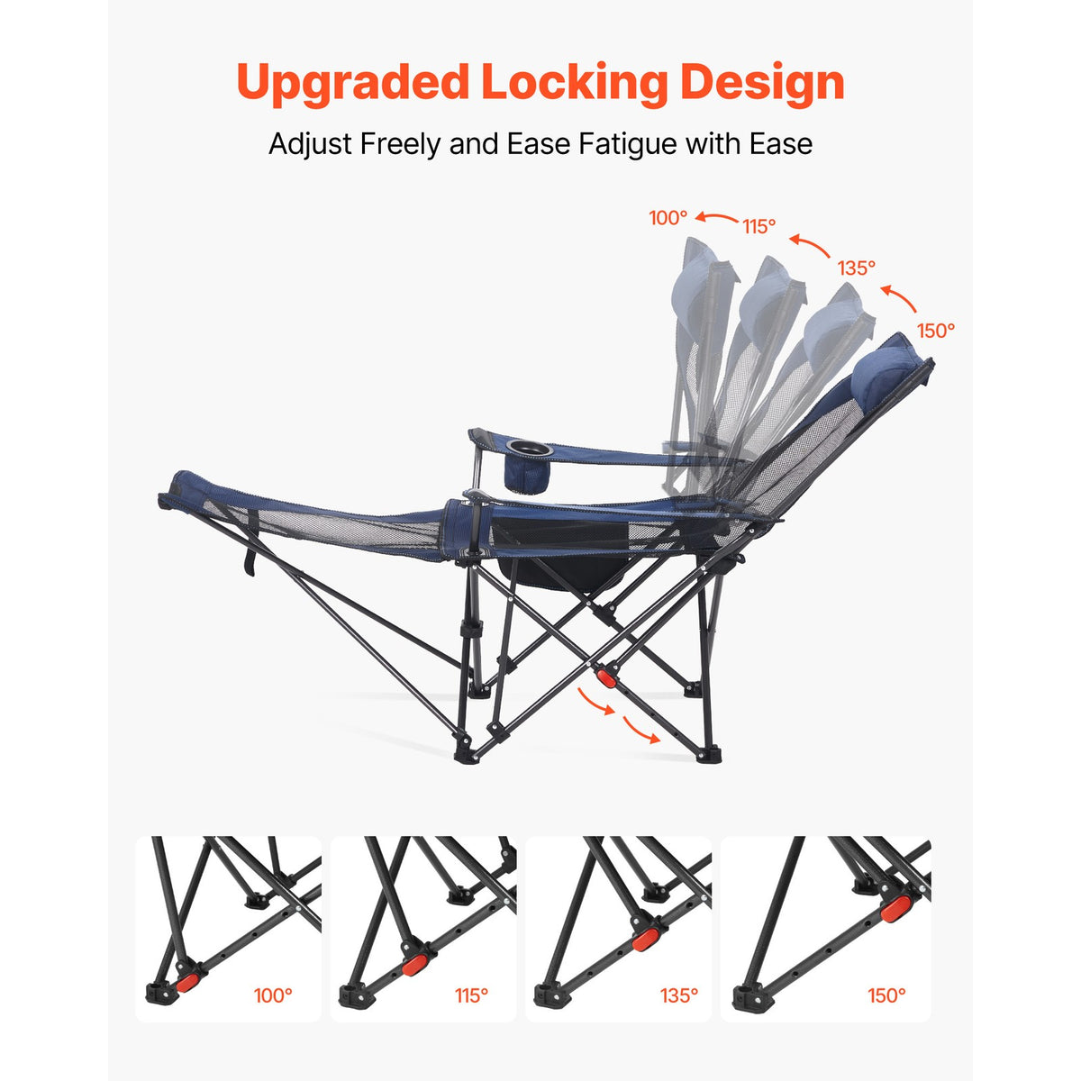 Heavy-Duty Portable Folding Camping Chair with Recline and Footrest - Blue