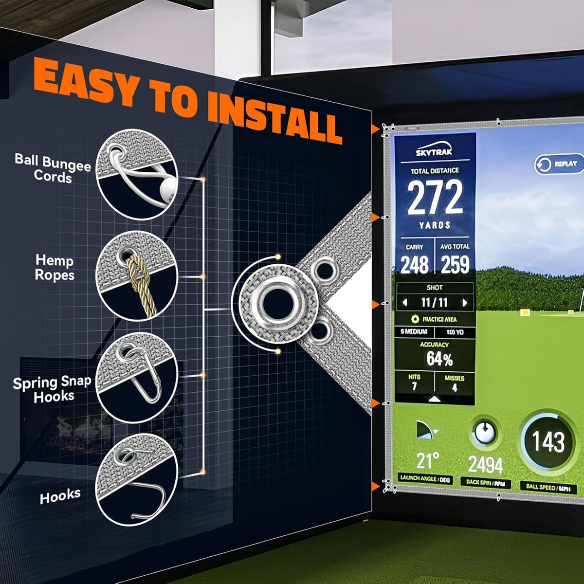 Golf Impact Screen 8x10 ft for Home Garage Indoor Practice Durable Impact-Resistant