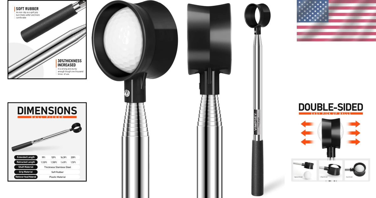 Telescopic Golf Ball Retriever 9 to 20 Feet Stainless Steel with Double-Sided Cup