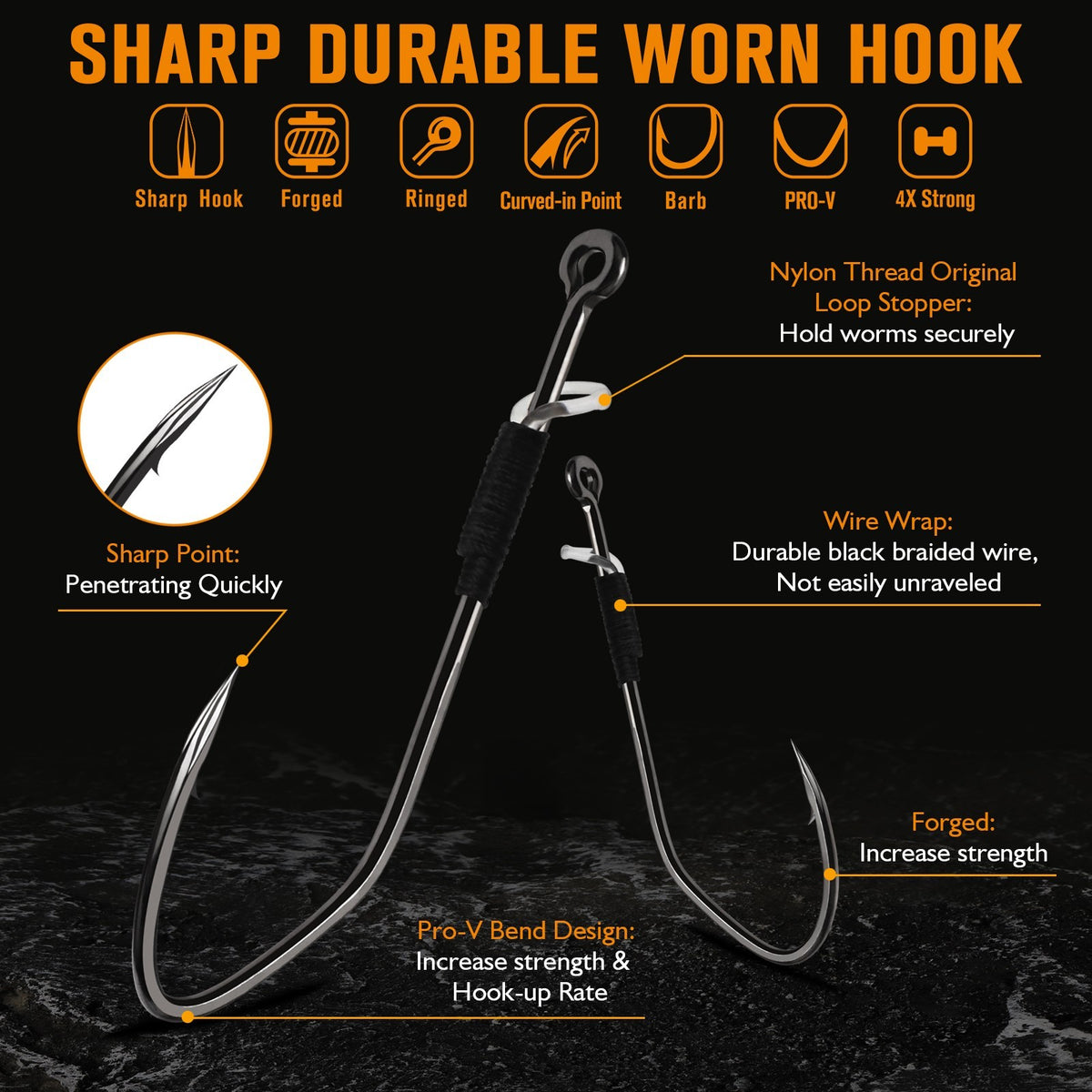 Baitkeeper Worm Hooks 30PCS Saltwater and Freshwater Fishing Hooks