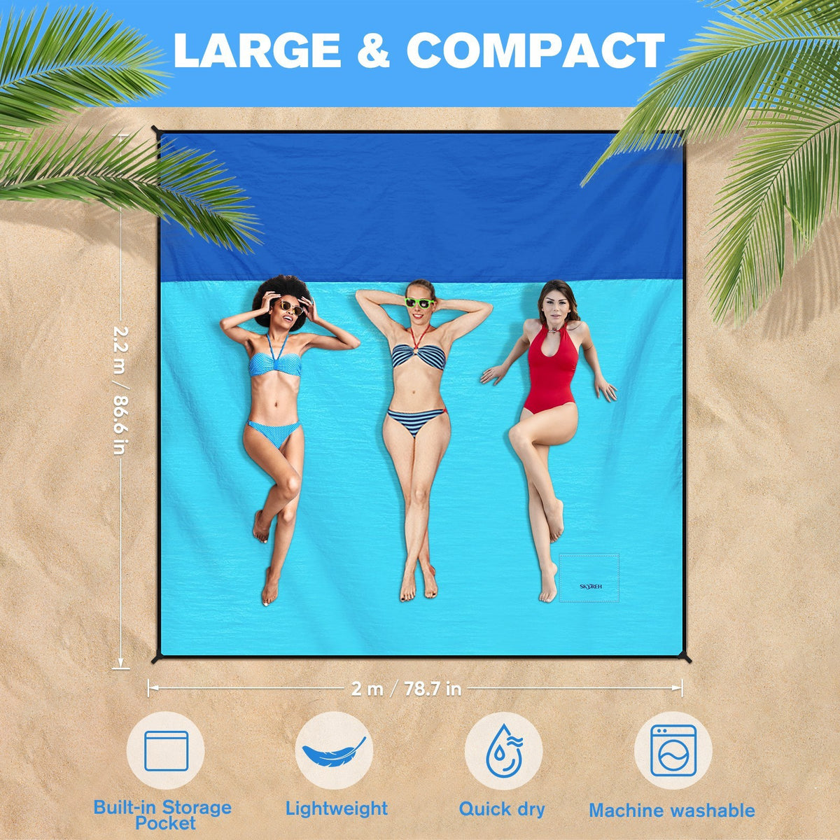 Large Waterproof Sandproof Beach Blanket 79x87 Inches Portable Outdoor Mat