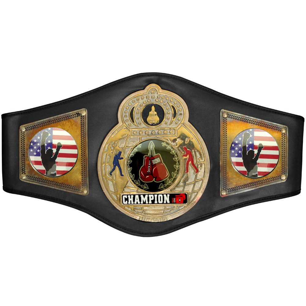 Boxing Championship Belt with Colorful Center Plate and Metal Side Plates