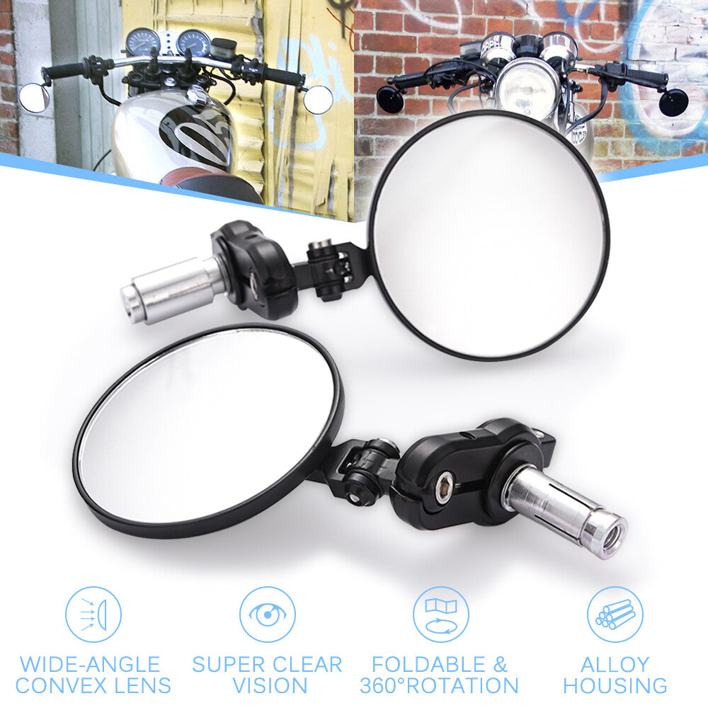Motorcycle Rear View Mirrors Handlebar End Side Mirrors Black 7/8"
