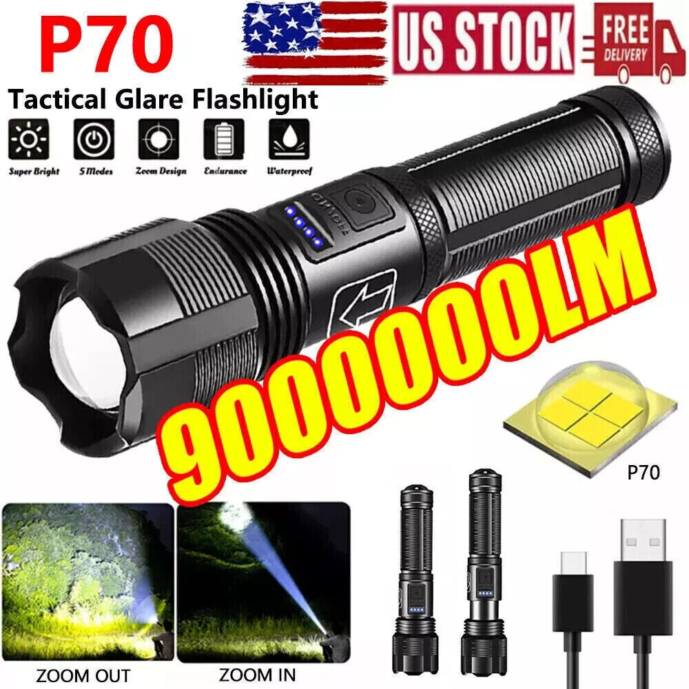 Super Bright Rechargeable LED Flashlight with Zoom and Multiple Modes