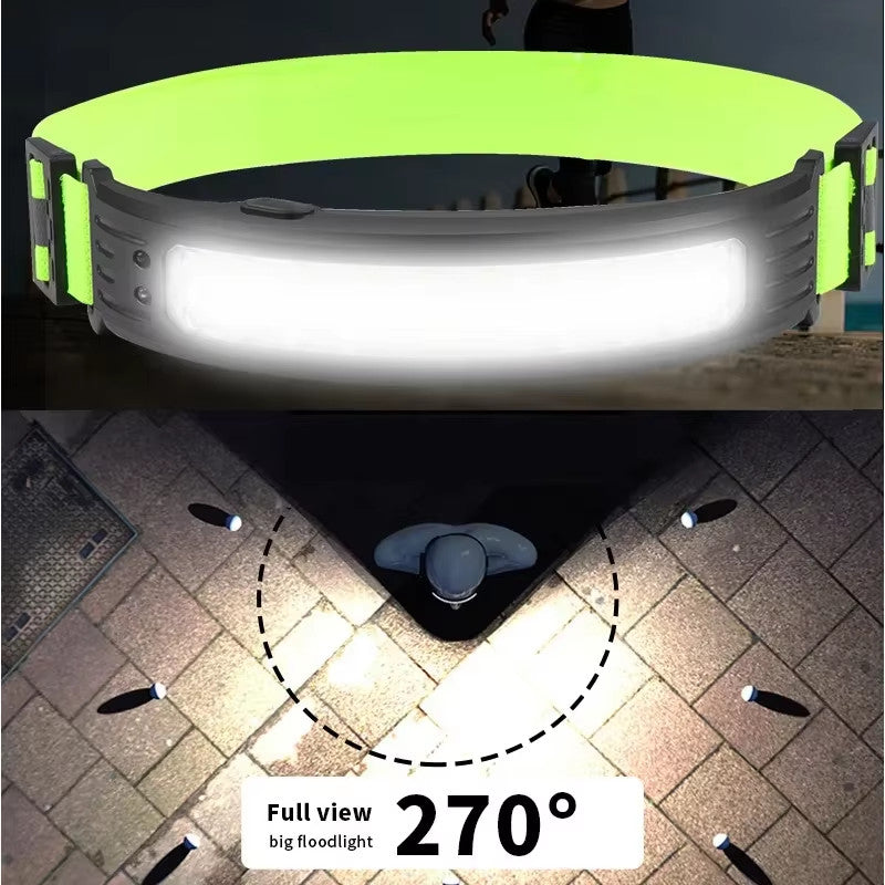 Rechargeable LED Headlamp with Wide 210° Lighting, Waterproof & Sensor Control
