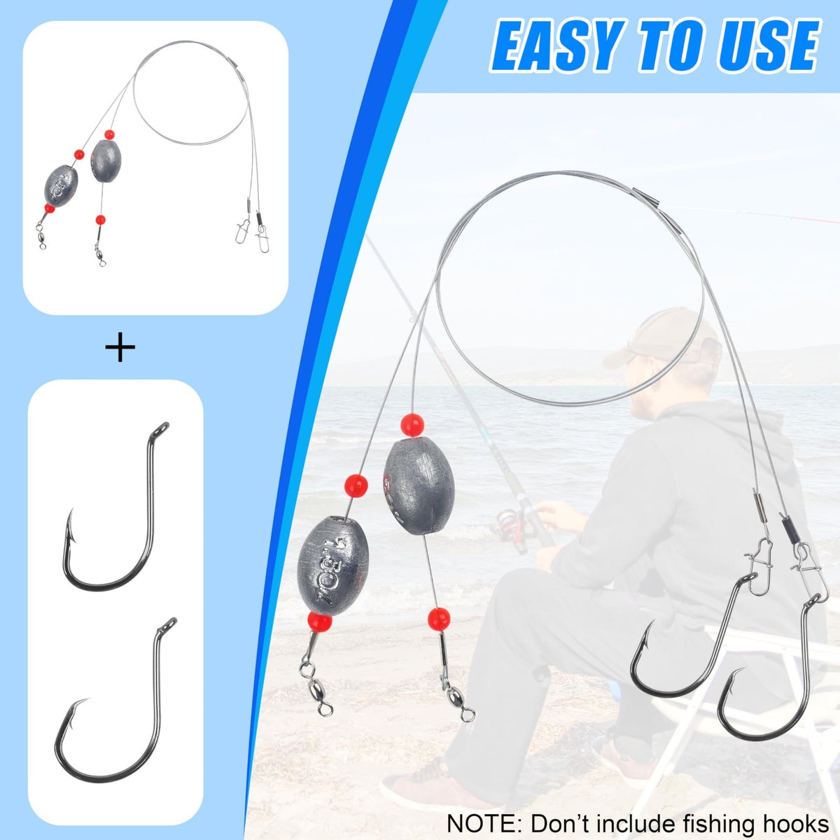 Saltwater Fishing Rig with Stainless Steel Wire for Catfish Flounder & Striped Bass