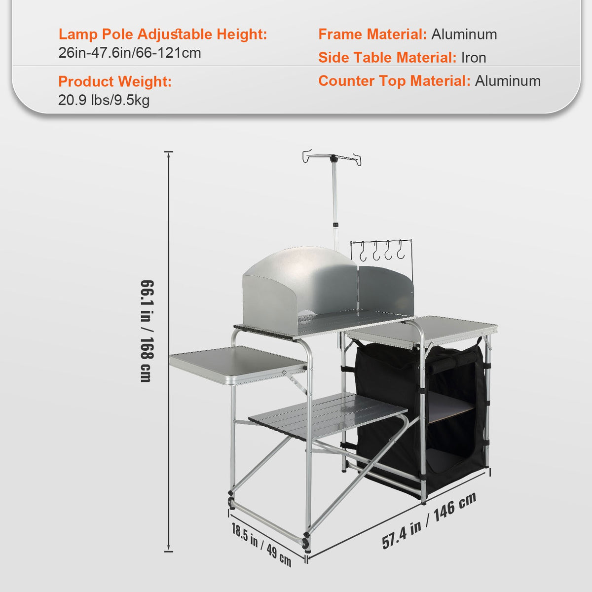 Portable Camping Kitchen Table with Folding Design and Storage