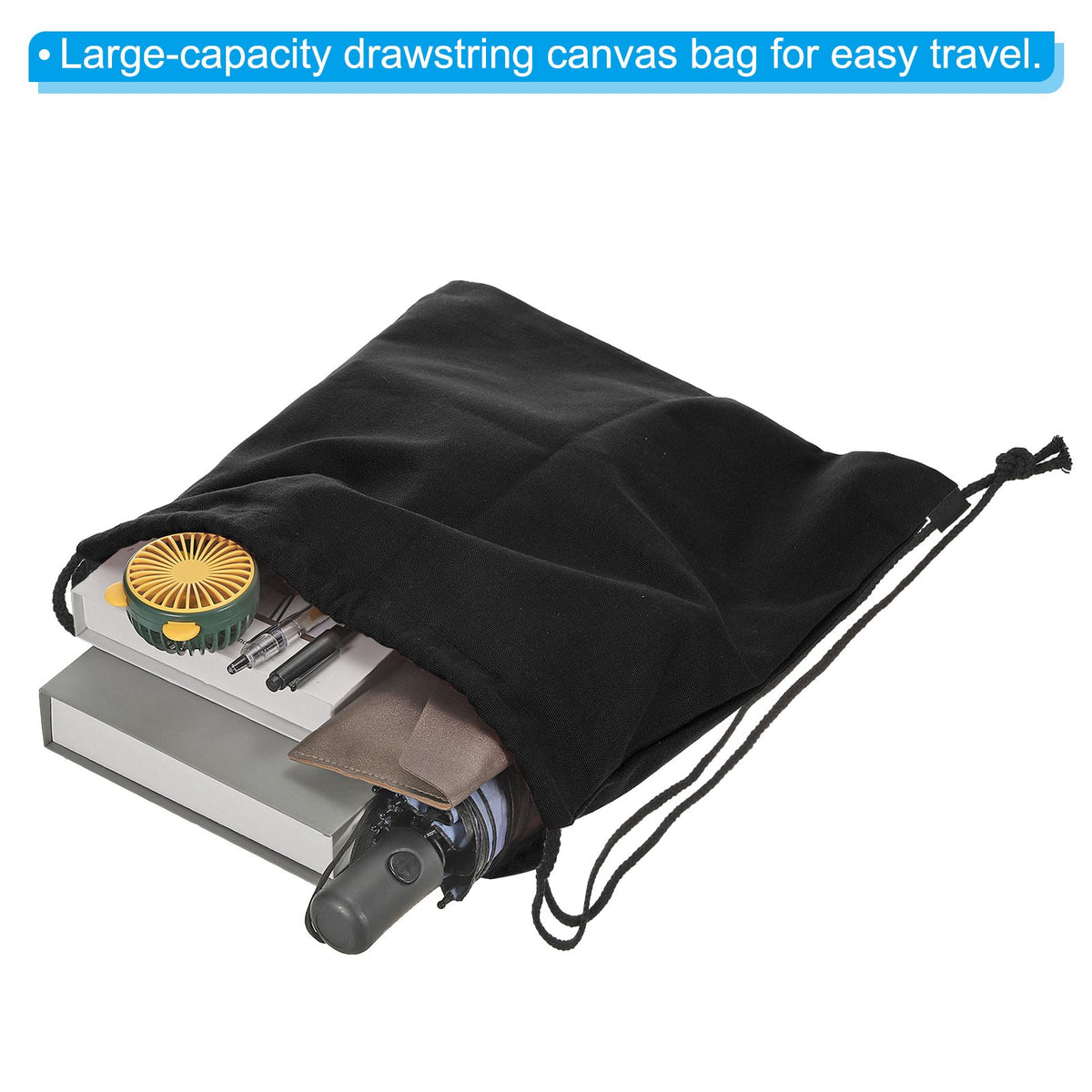 Canvas Drawstring Backpack Gym Bag for Sports Travel Black
