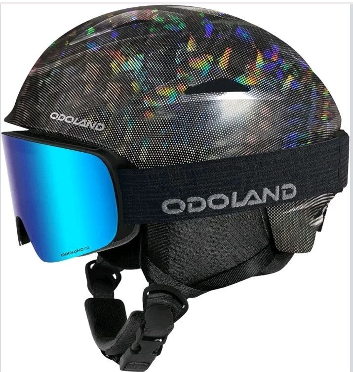 Odoland Ski Helmet Size S with Disco Light, Adjustable Dial, Black
