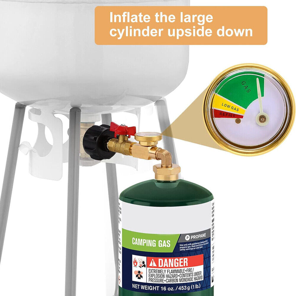 Propane Refill Adapter with Gauge & ON-Off Valve for 1-20Lb Tanks