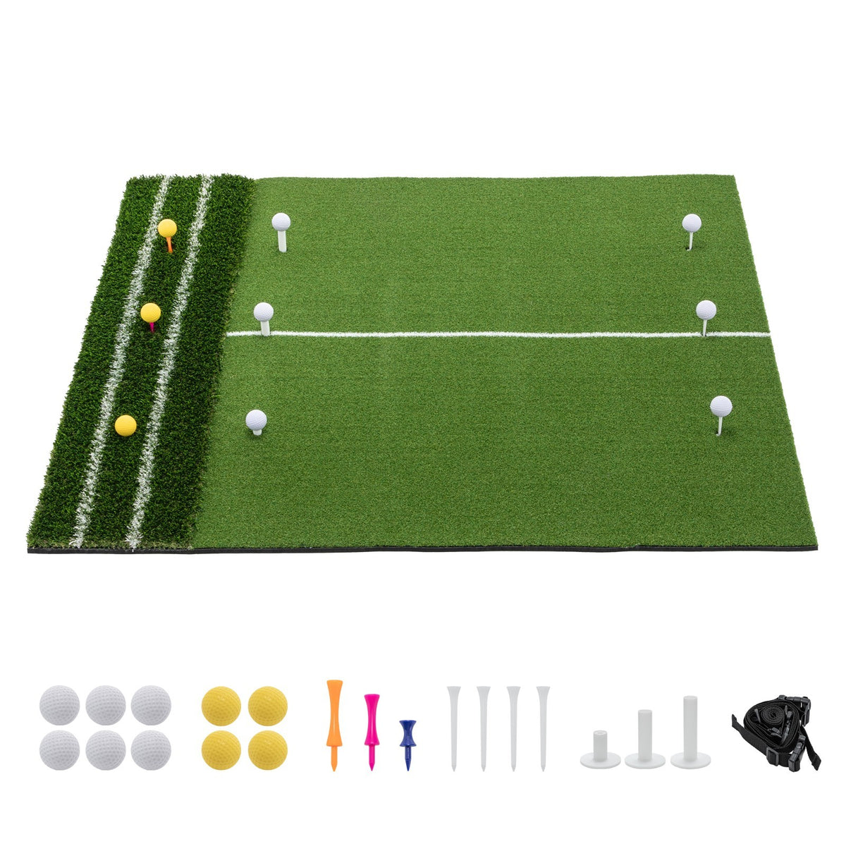 Golf Hitting Mat 5x4 Ft with Alignment Lines, Balls, Tees & Strap - Practice Turf