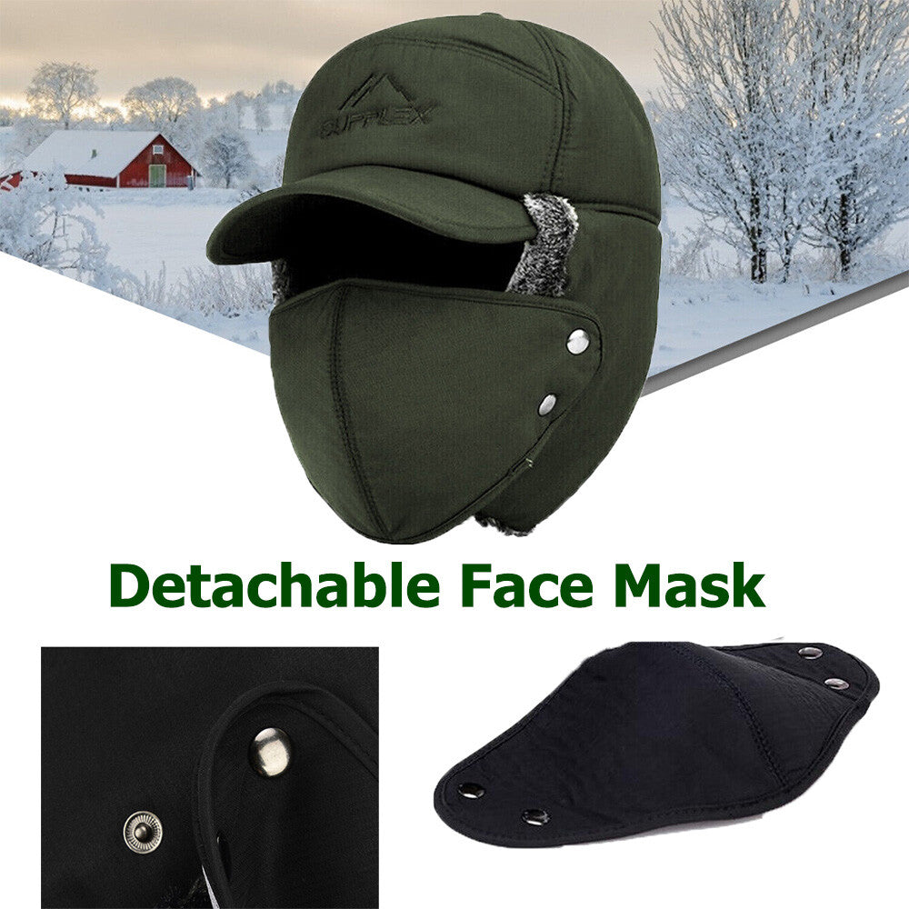 Winter Trapper Hat with Removable Face Mask Windproof Fur Ear Flap Ski Cap