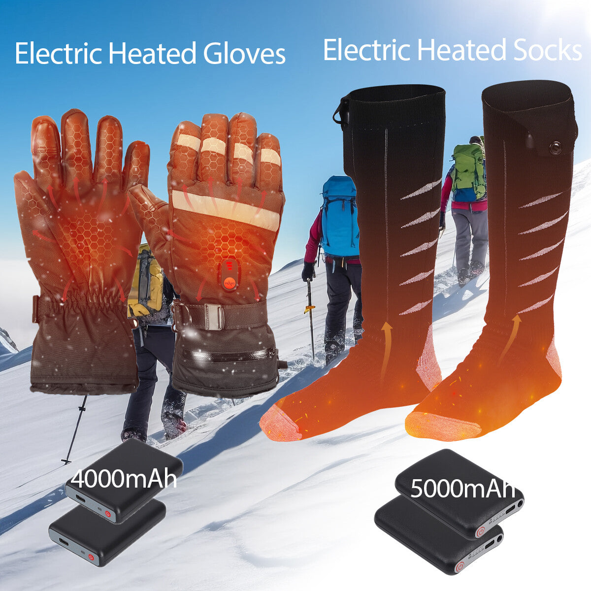 Rechargeable Electric Heated Socks and Gloves Set for Winter Men Women