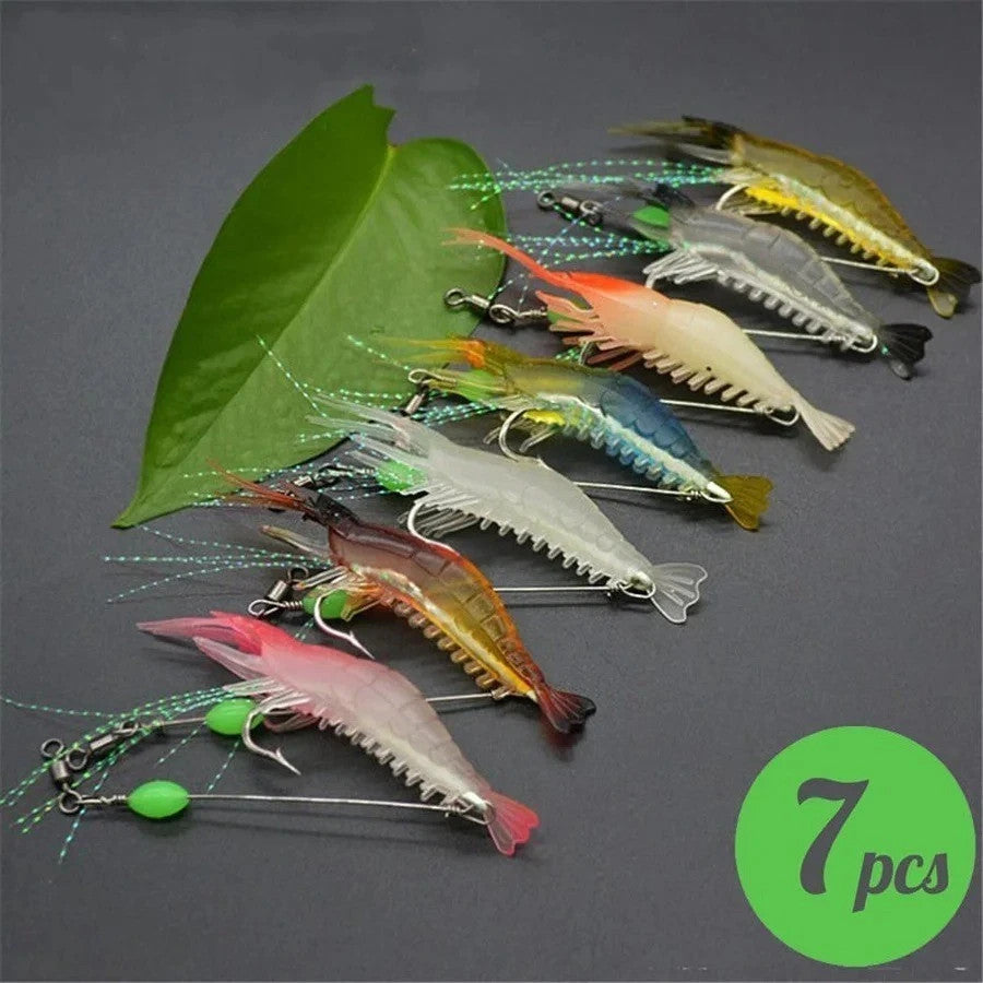 Glow in the Dark Shrimp Fishing Lures Kit - Soft Artificial Bait with Sharp Hooks
