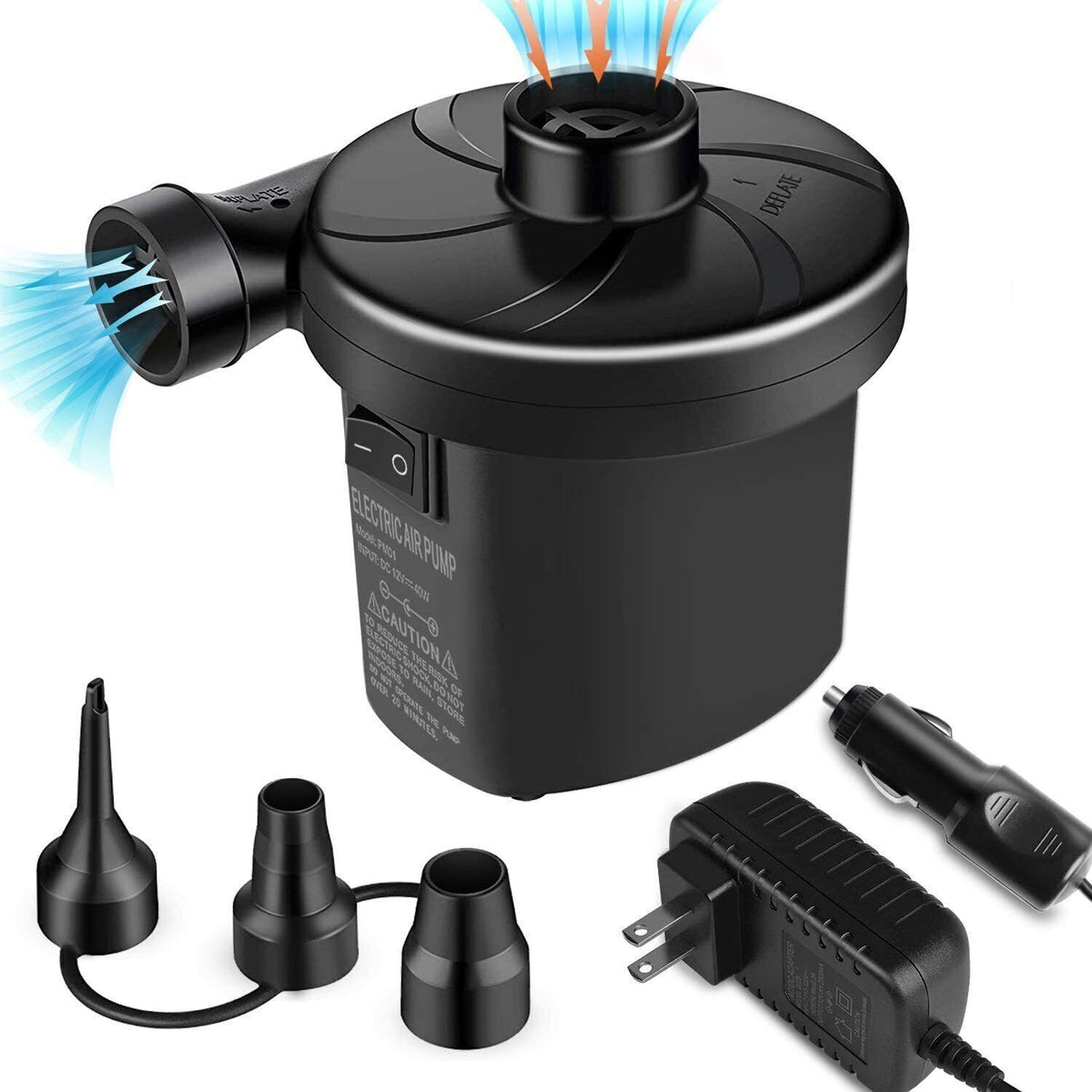 2-Way Electric Air Pump with Car Charger for Inflatable Mattress Pool Raft