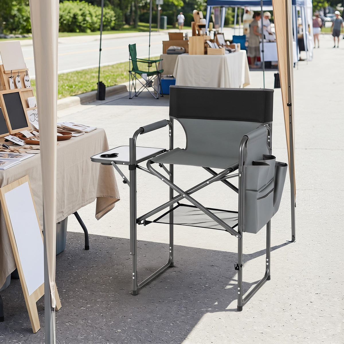 26-Inch Folding Tall Director Chair with Side Table & Cup Holders