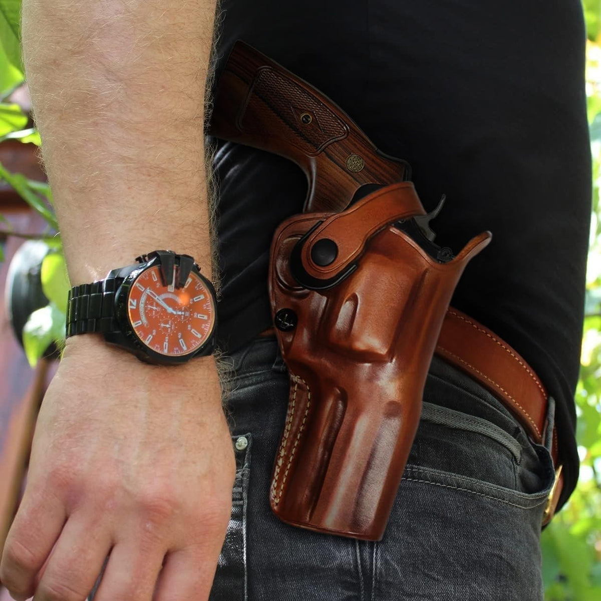 3-Slot Leather Gun Holster for Taurus M44 Tracker .44 Magnum - Concealed Carry