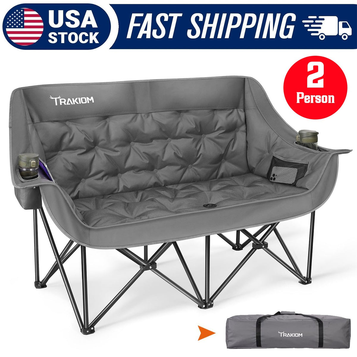 Heavy Duty Outdoor Loveseat - Double Camping Chair Supports 800LB