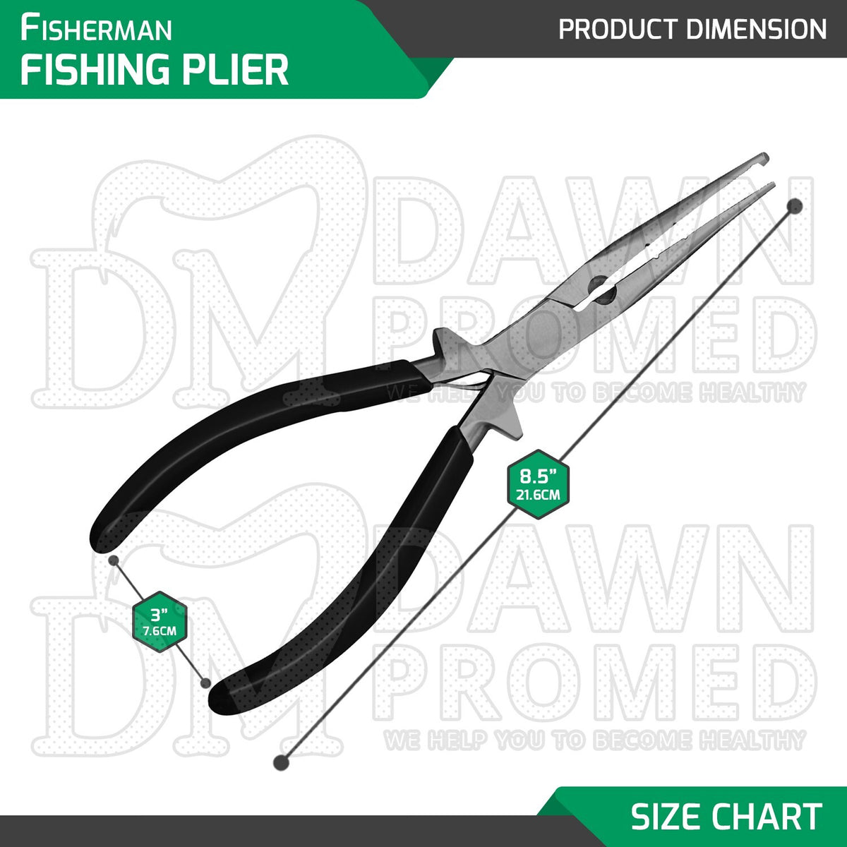 8.5-Inch Fishing Pliers with Hook Remover & Split Ring Tool - Stainless Steel