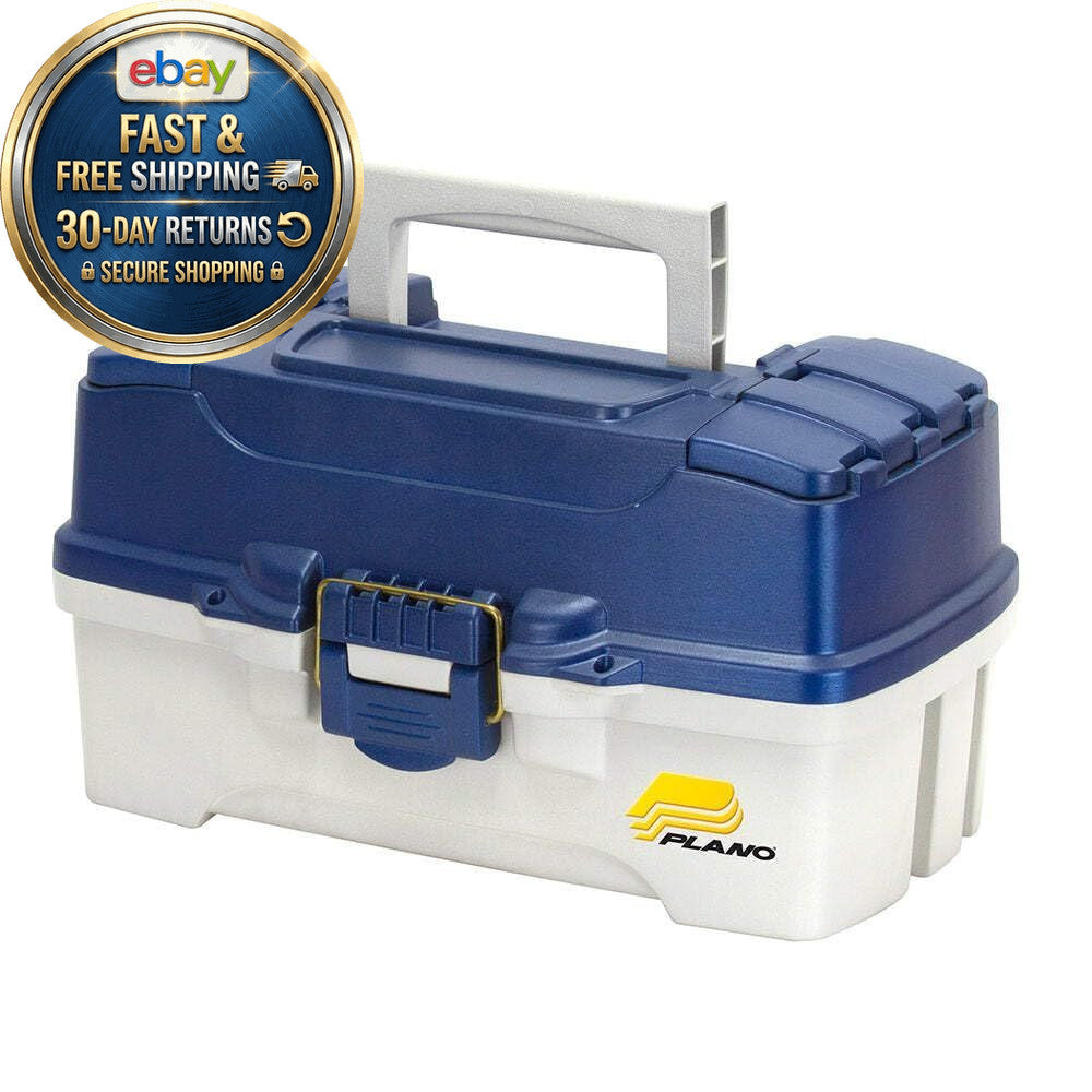 Blue 2-Tray Tackle Box with Dual Top Access and Collapsible Handle