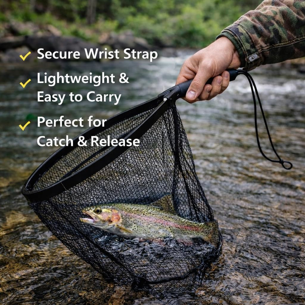Deep Mesh Fish Landing Net for Catch & Release Trout Bass Crappie