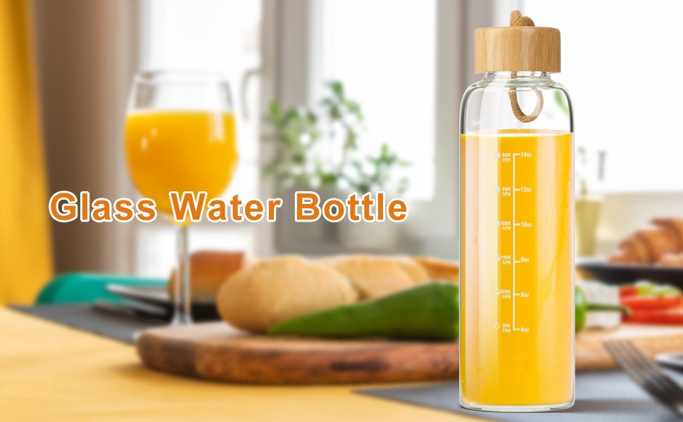 17oz Glass Water Bottle with Time Marker, Leakproof Lid & Strap