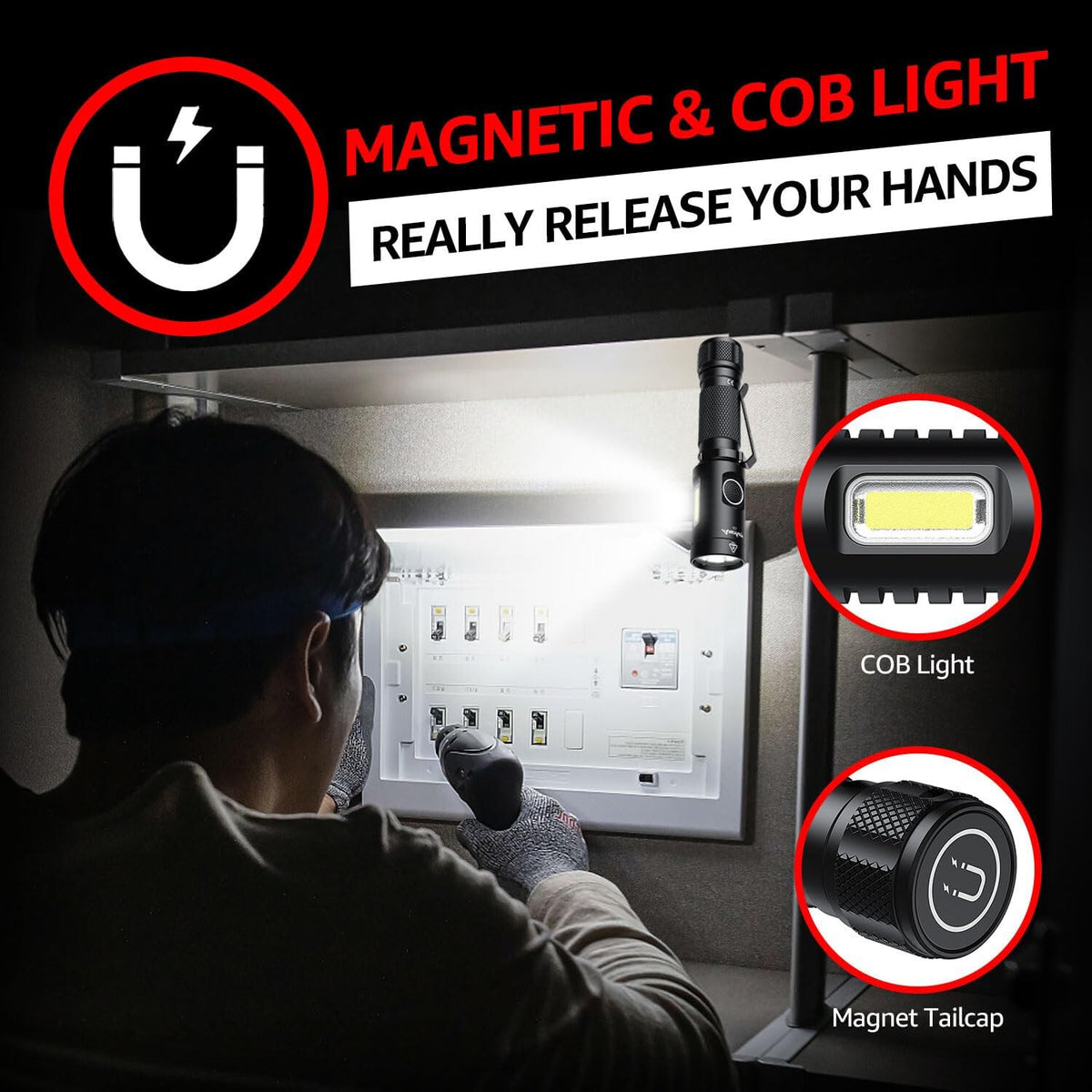Magnetic LED Tactical Flashlight 700 Lumens Waterproof Camping Work Light
