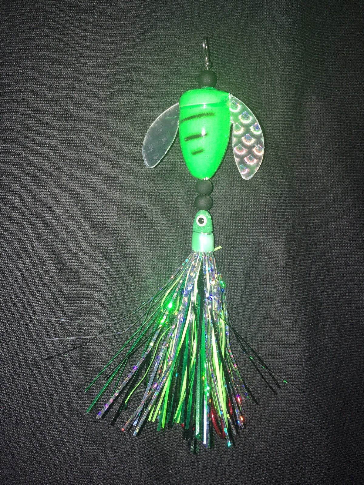 Salmon Trolling Flies & Rig Set with UV Glow Spin N Glo #2 Spinnerbait