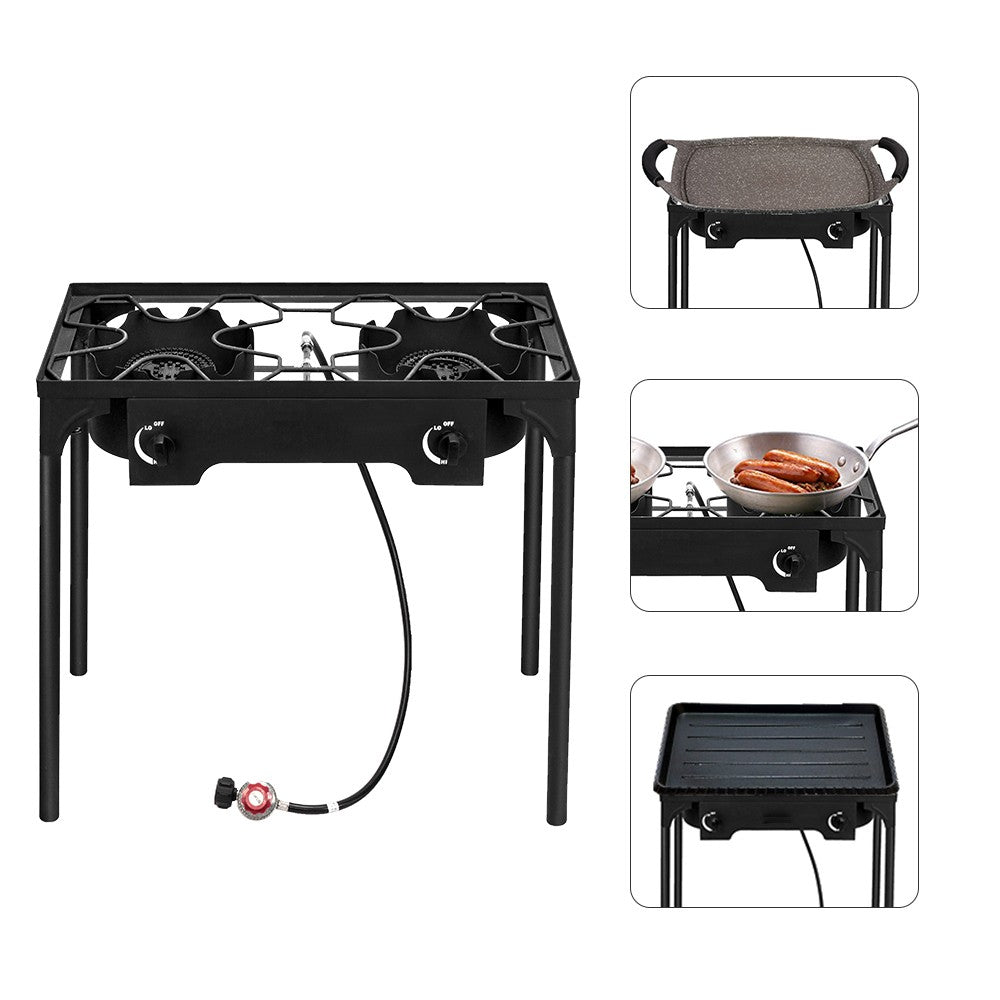 150,000 BTU Double Burner Gas Cooker Stand Stove for Outdoor BBQ Camping