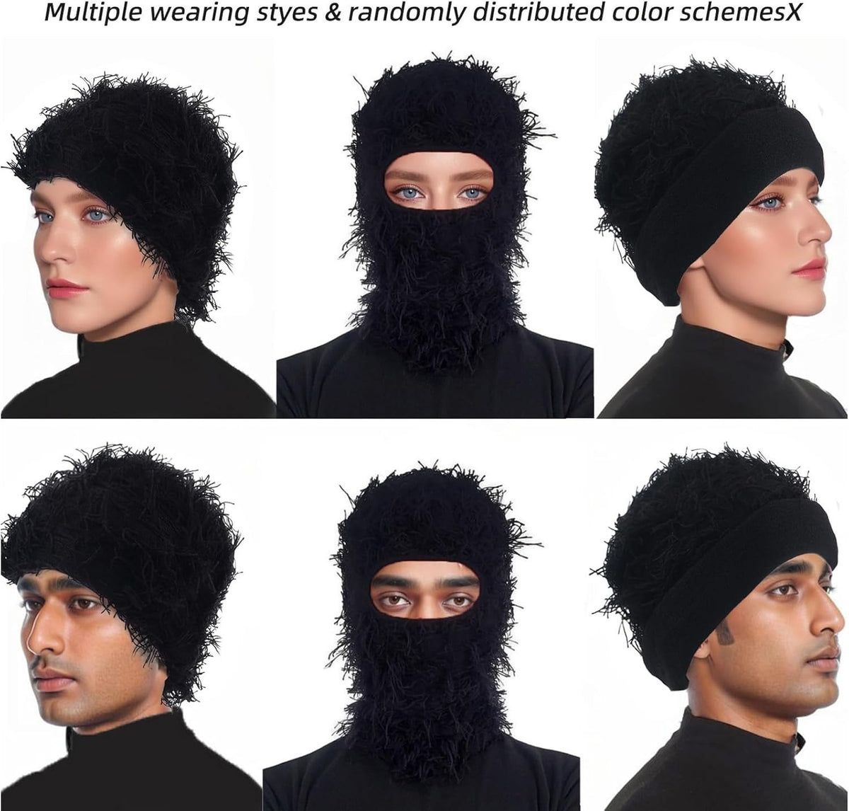 Distressed Knit Ski Face Mask - Windproof Winter Balaclava for Men Women