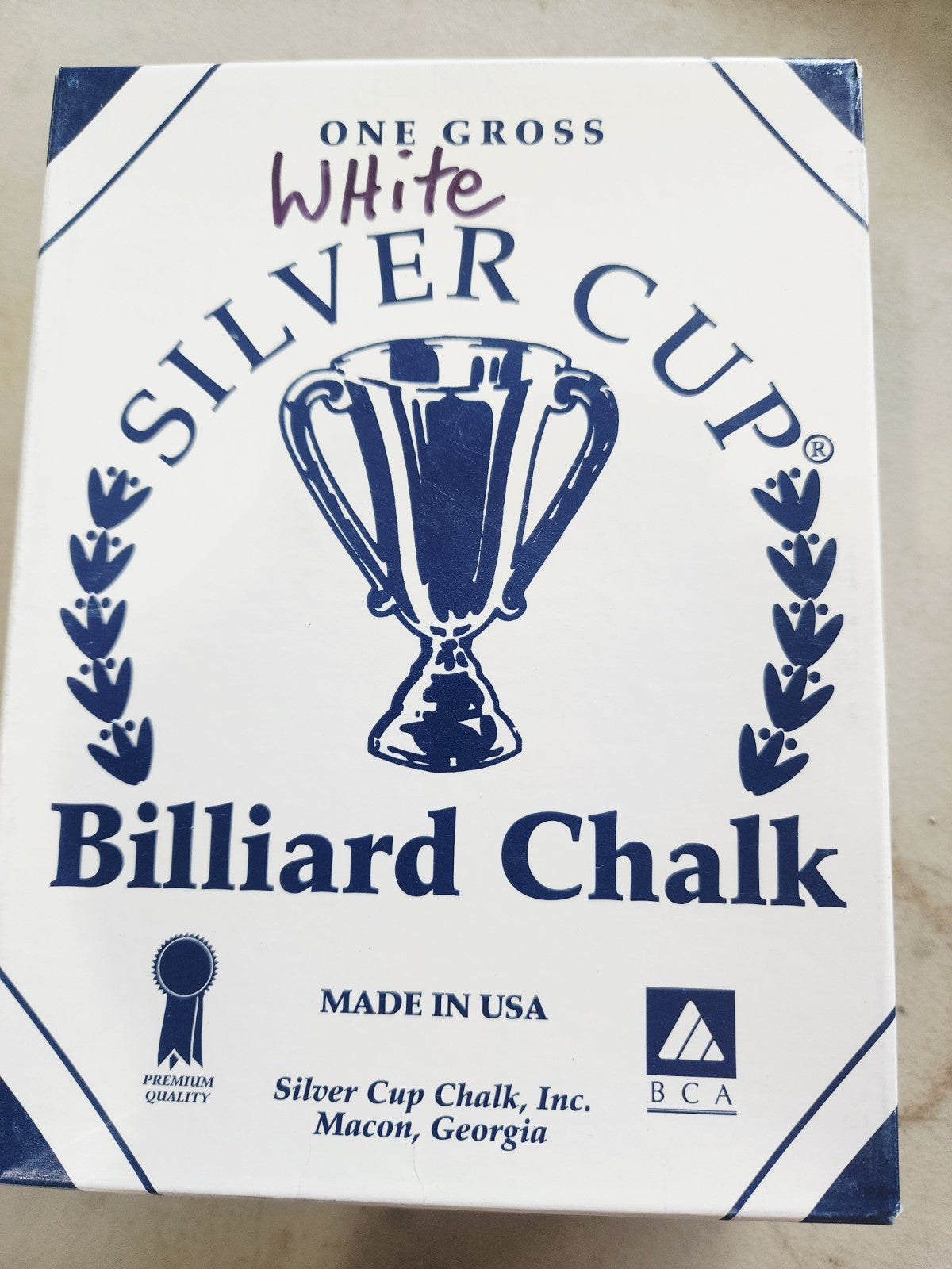 Silver Cup White Billiard Chalk Case Lot of 144
