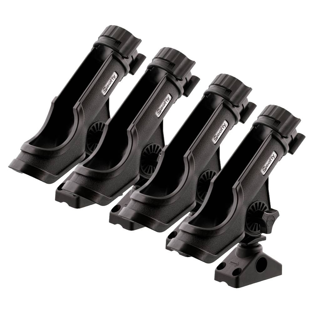 Fishing Rod Holders 4-Pack with Side Deck Mount - Universal Locking, Black