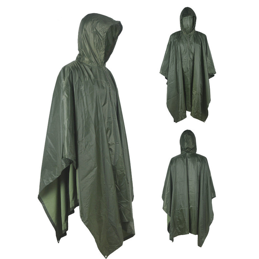 Military Style Multi-Use Rip-Stop Camouflage Rain Poncho - Waterproof Emergency Shelter