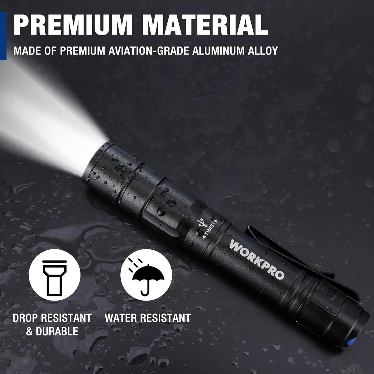 Rechargeable Mini LED Flashlight - Compact EDC Pen Light with 4 Modes, IPX4 Water Resistance