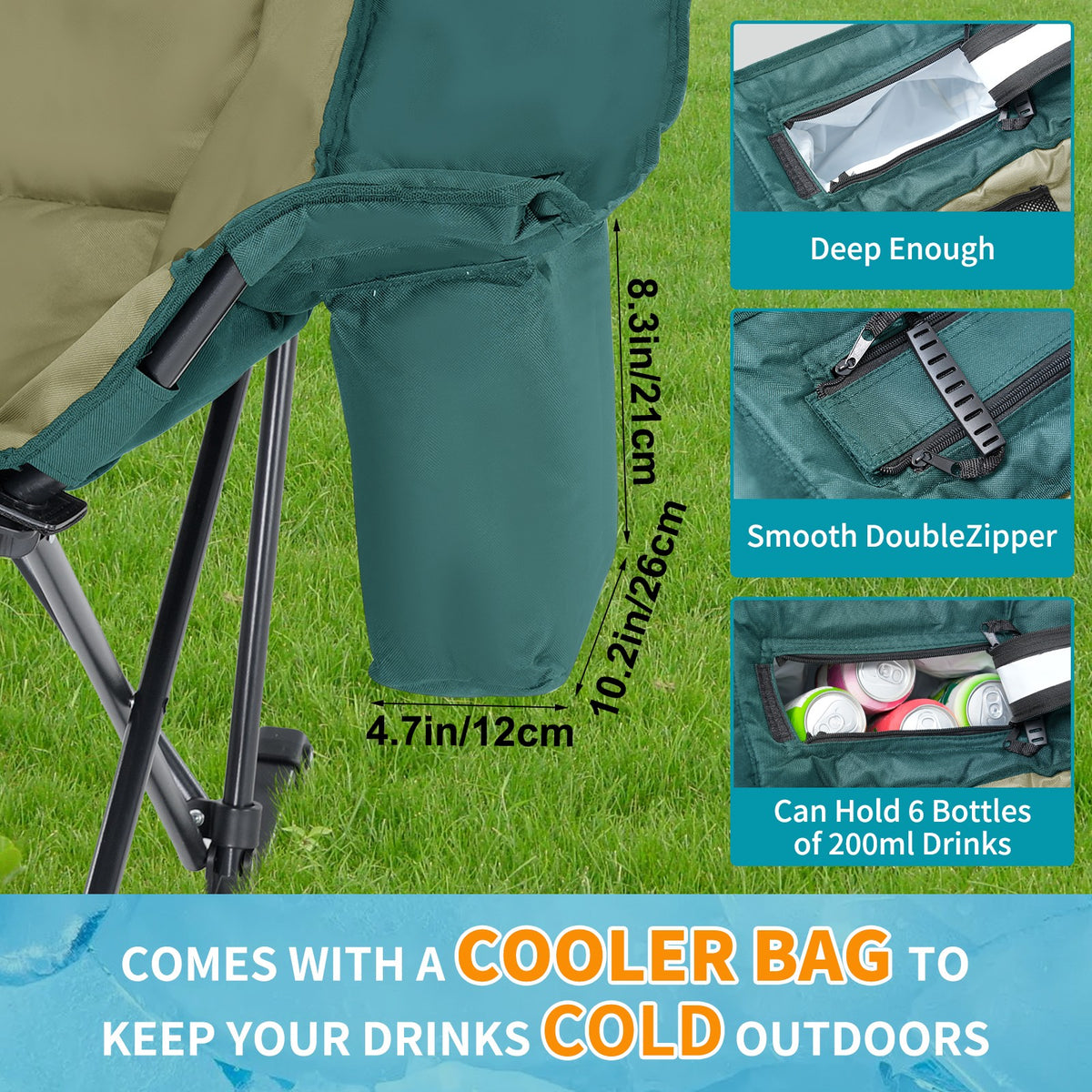 Oversized Folding Rocking Camping Chair with Cooler Bag and Side Pocket