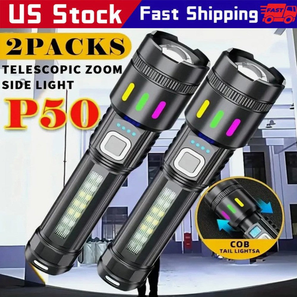 Rechargeable LED Tactical Flashlight with 5 Modes & Zoom, Waterproof, 99000000lm