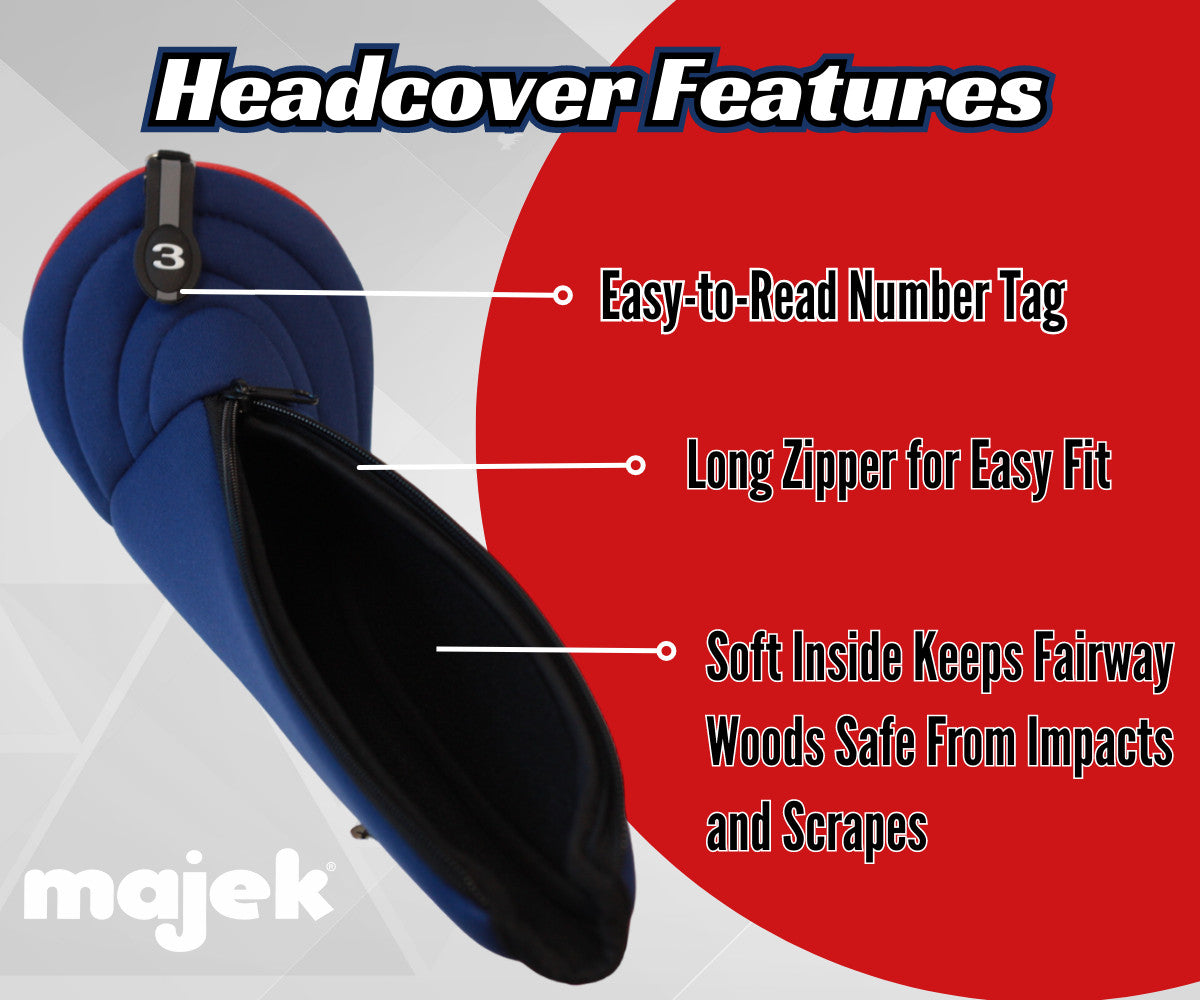 Golf Fairway Wood Headcover with Zipper & Number Tag - Neoprene, Patriotic Design