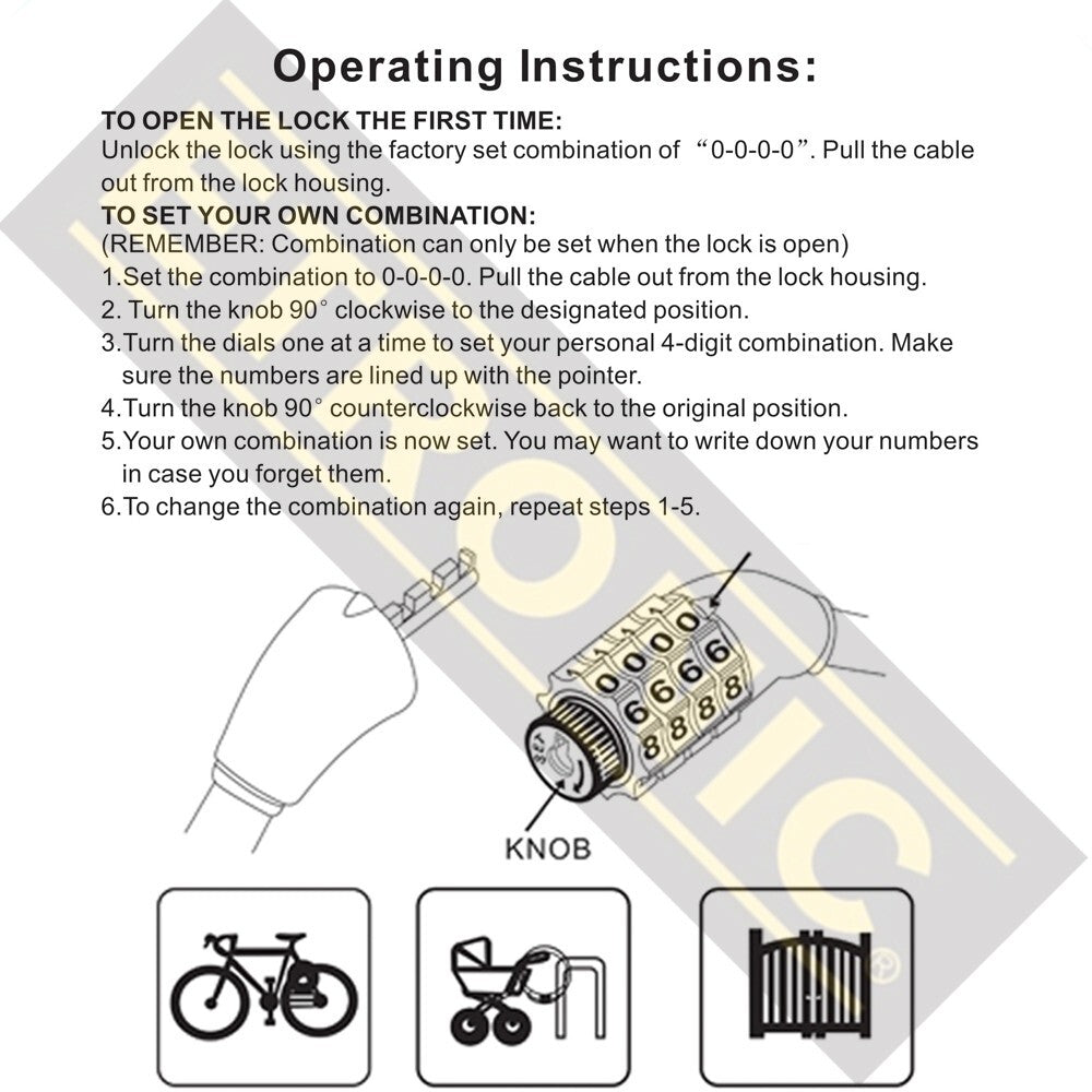 6 ft Bike Lock Cable with Resettable Combo - Anti-Theft Security, Braided Steel