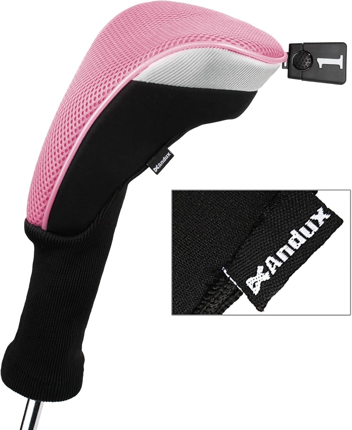 Golf Club Head Covers Set - 6-Piece Black and Pink Protects Drivers & Hybrids