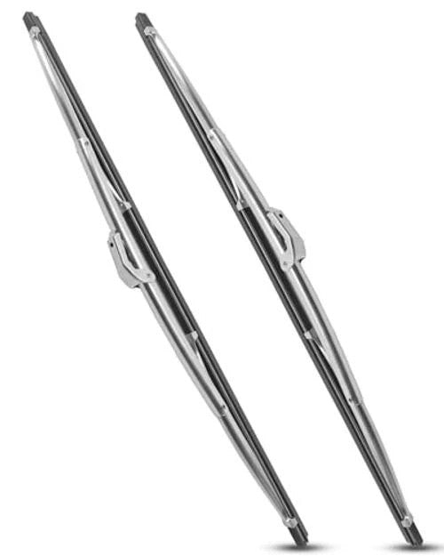 15 Inch Universal Windshield Wiper Blades Set - Silver Stainless Steel Frame, Dual Replacement