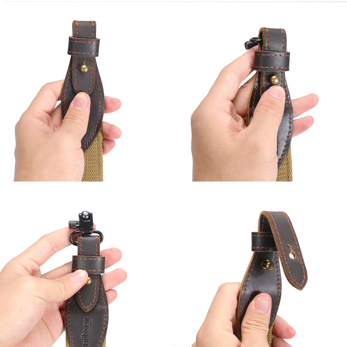 Adjustable Hunting Rifle Sling Webbing Strap with Leather Ends - Universal Fit