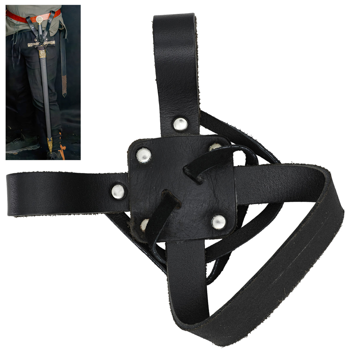 Ambidextrous Leather Sword & Axe Frog Holder for LARP & Medieval Cosplay