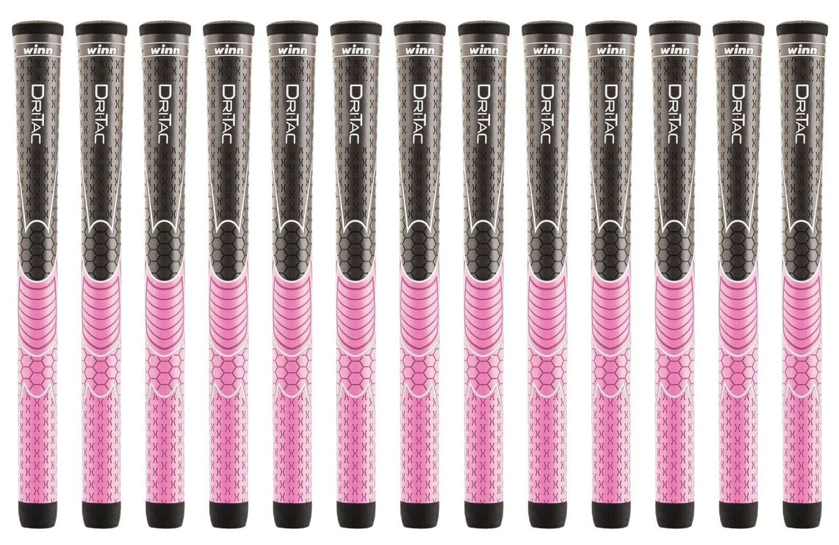 Golf Club Grips for Women - Winn DriTac Ladies Tapered Set of 6 Grey & Pink