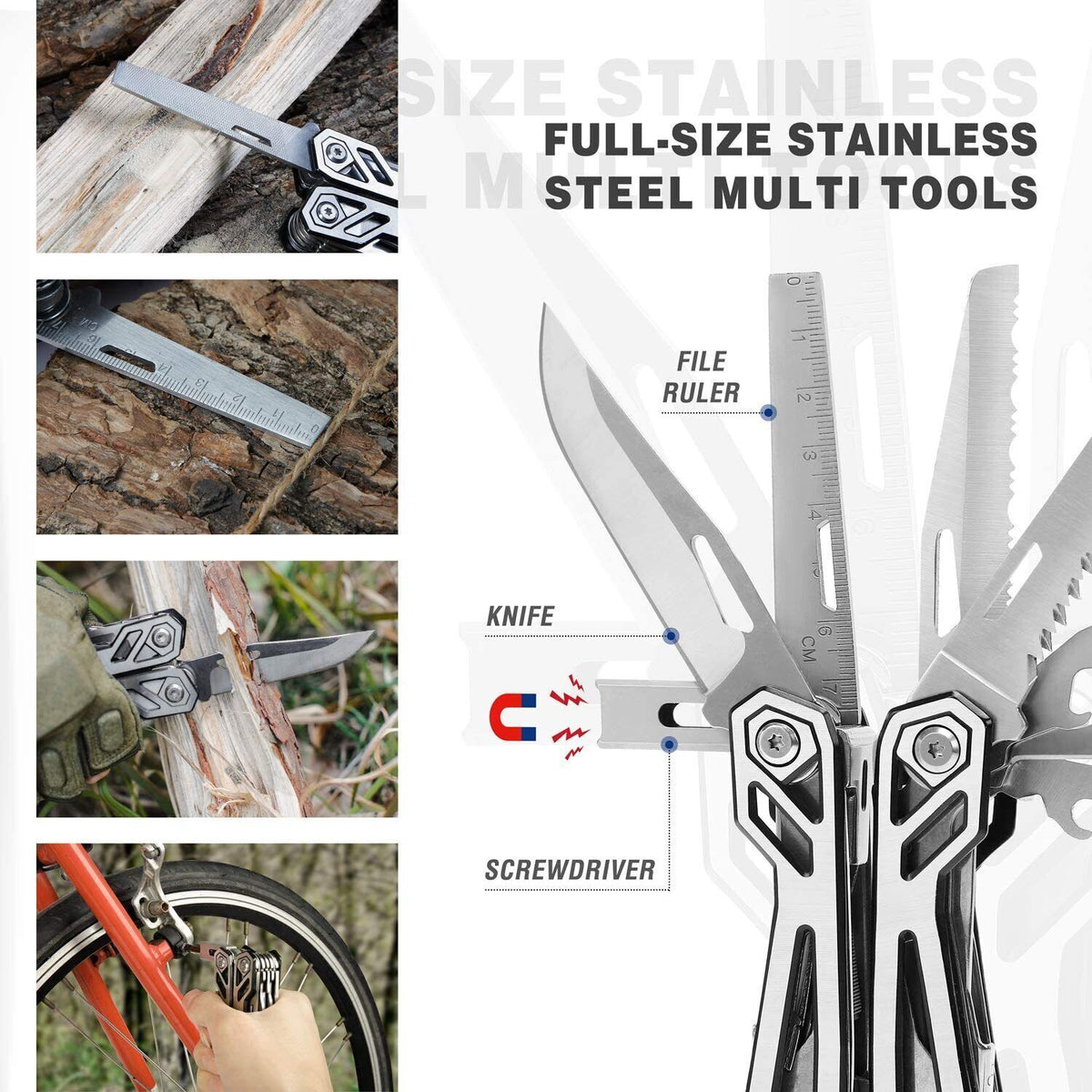 21-in-1 Multi Tool Pocket Knife with Pliers and Sheath - Stainless Steel