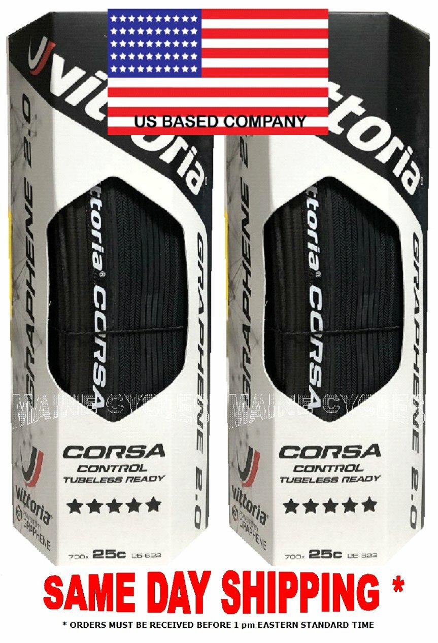 Vittoria Corsa Control G 2.0 Tubeless Ready Bicycle Tires - 700x25 All Black, Set of 2