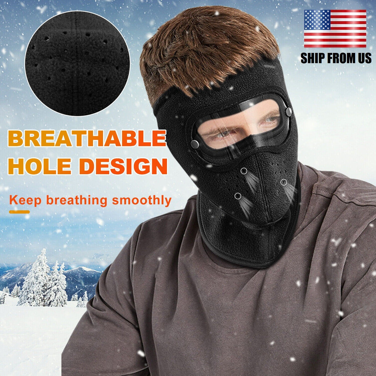 Windproof Fleece Winter Balaclava Face Mask with Anti-Fog Goggles