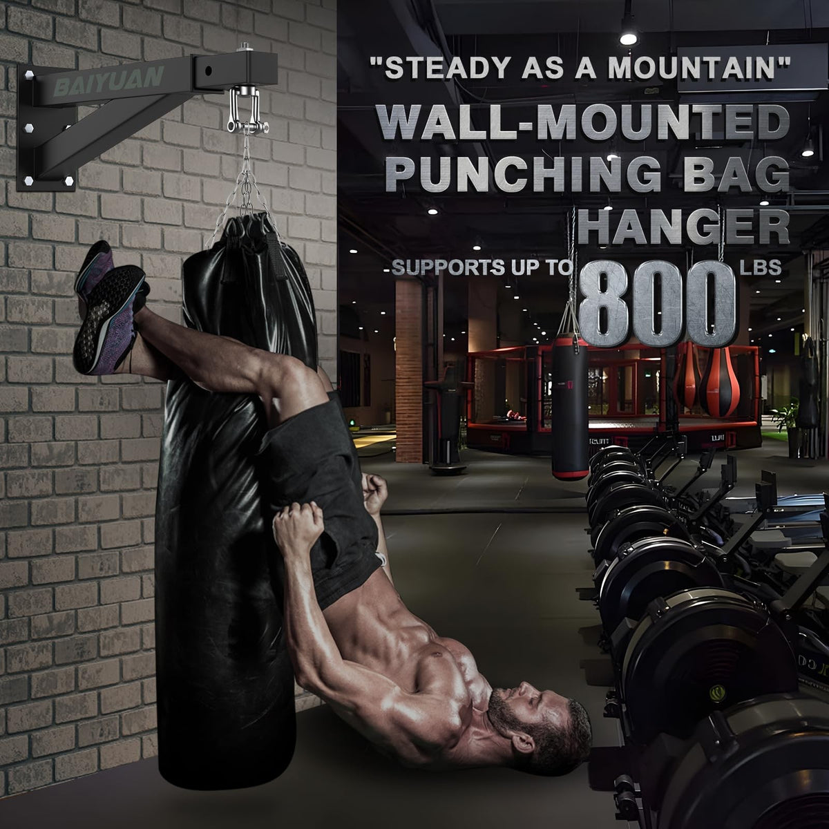 Heavy Bag Wall Mount Hanger Adjustable Steel Punching Bag Bracket Black