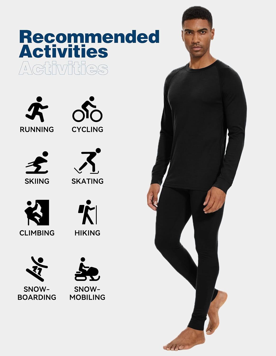 Men's Merino Wool Base Layer Sets for Winter Warmth and Moisture Wicking